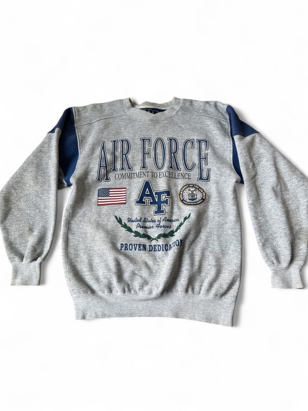 Vintage Air Force Embroidered Gray Crewneck Sweatshirt